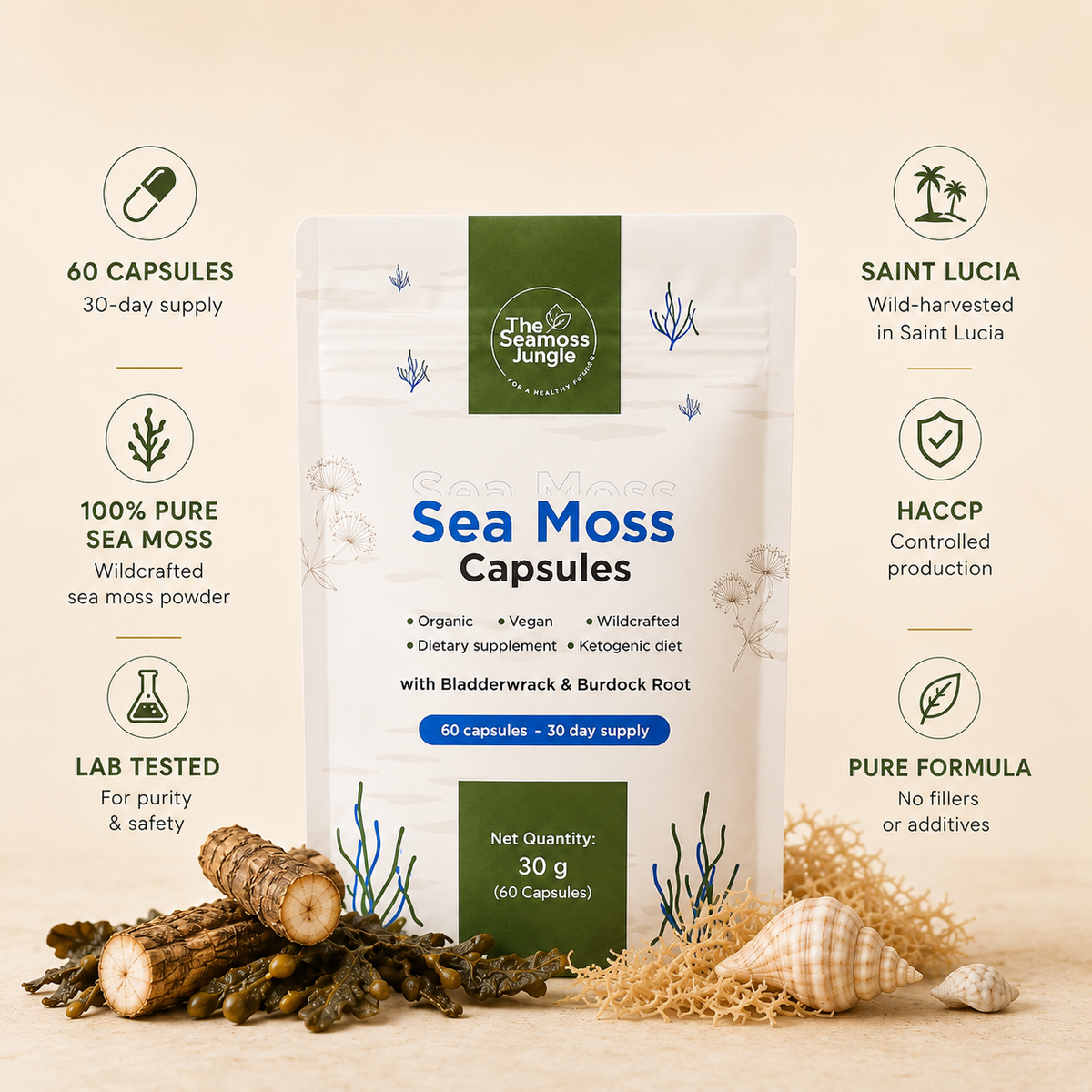 Gélules de Sea Moss avec Bladderwrack & Burdock Root