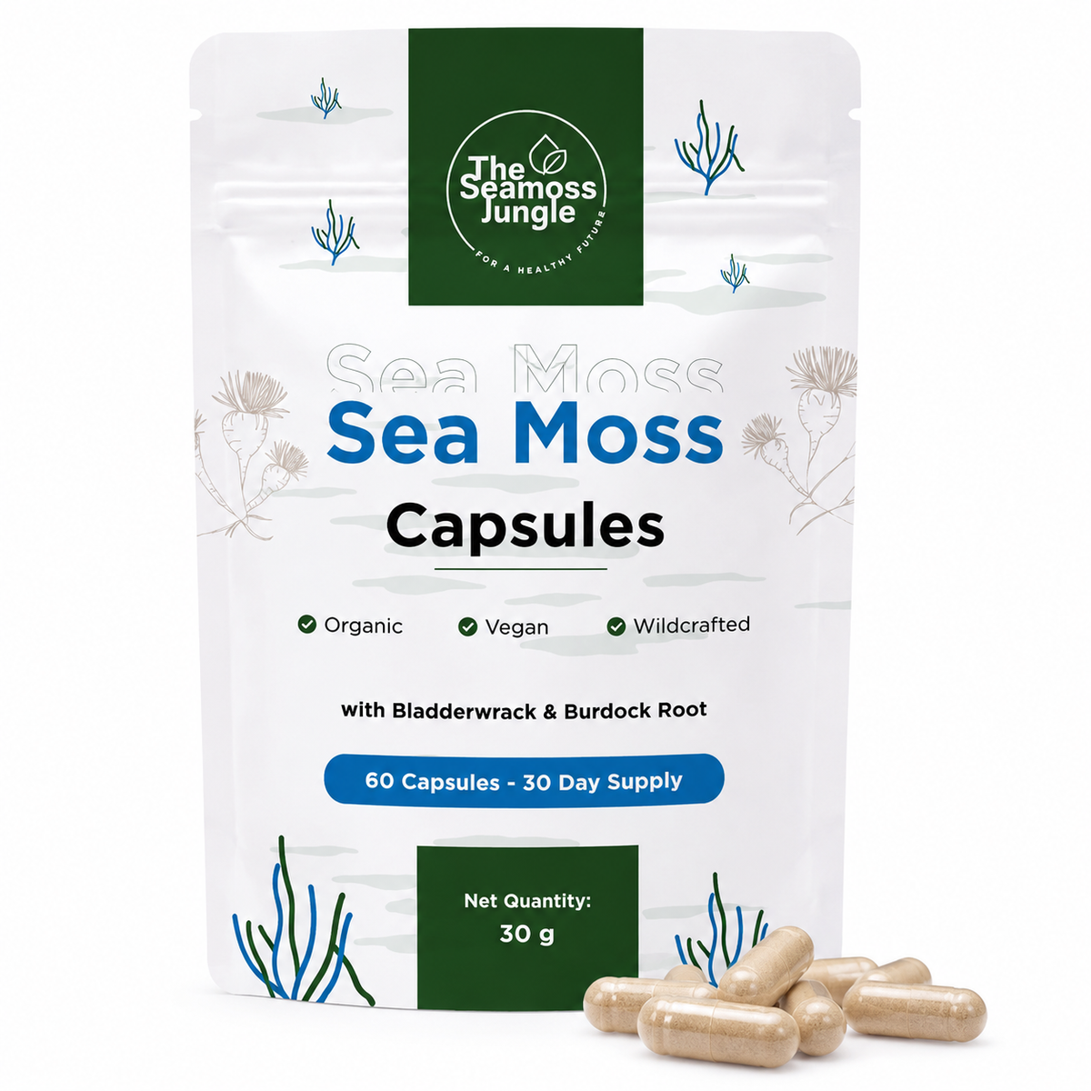Gélules de Sea Moss avec Bladderwrack & Burdock Root